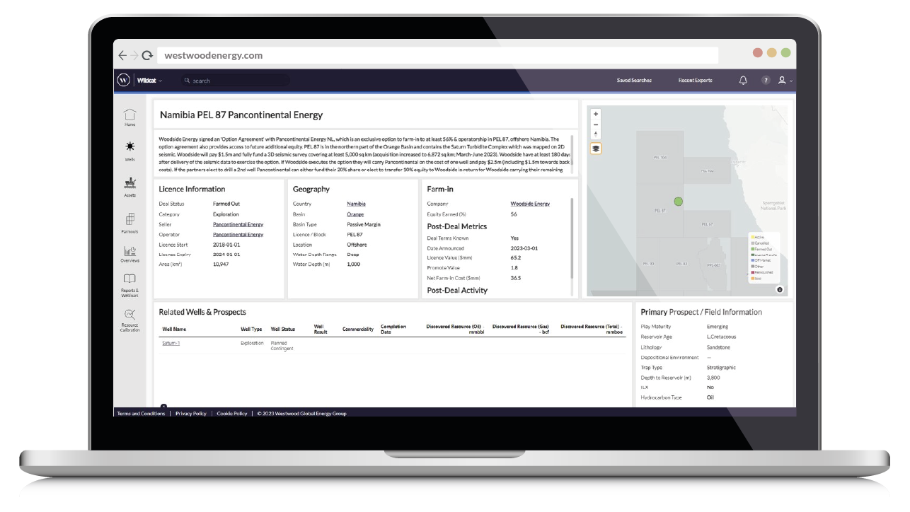 Wildcat Laptop Image, Farm-Outs - Global oil and gas exploration, farm outs and appraisal activity and insights into the drivers behind exploration strategy and performance.