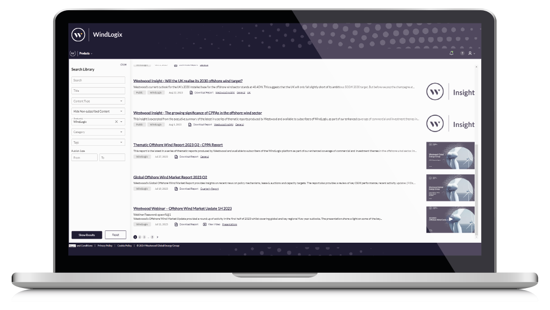 WLX-Library Laptop Screen, WindLogix Product, offshore wind farms; offshore wind projects; offshore wind database; windlogix; global offshore wind farms database