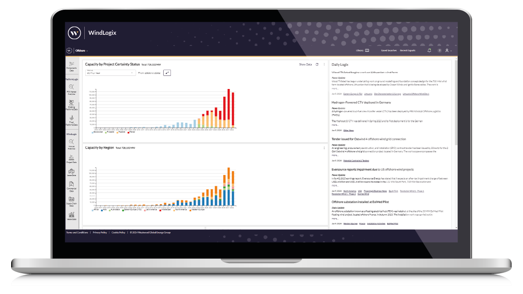 WLX-Project Certainty Analytics Laptop Screen, WindLogix Product, offshore wind farms; offshore wind projects; offshore wind database; windlogix; global offshore wind farms database
